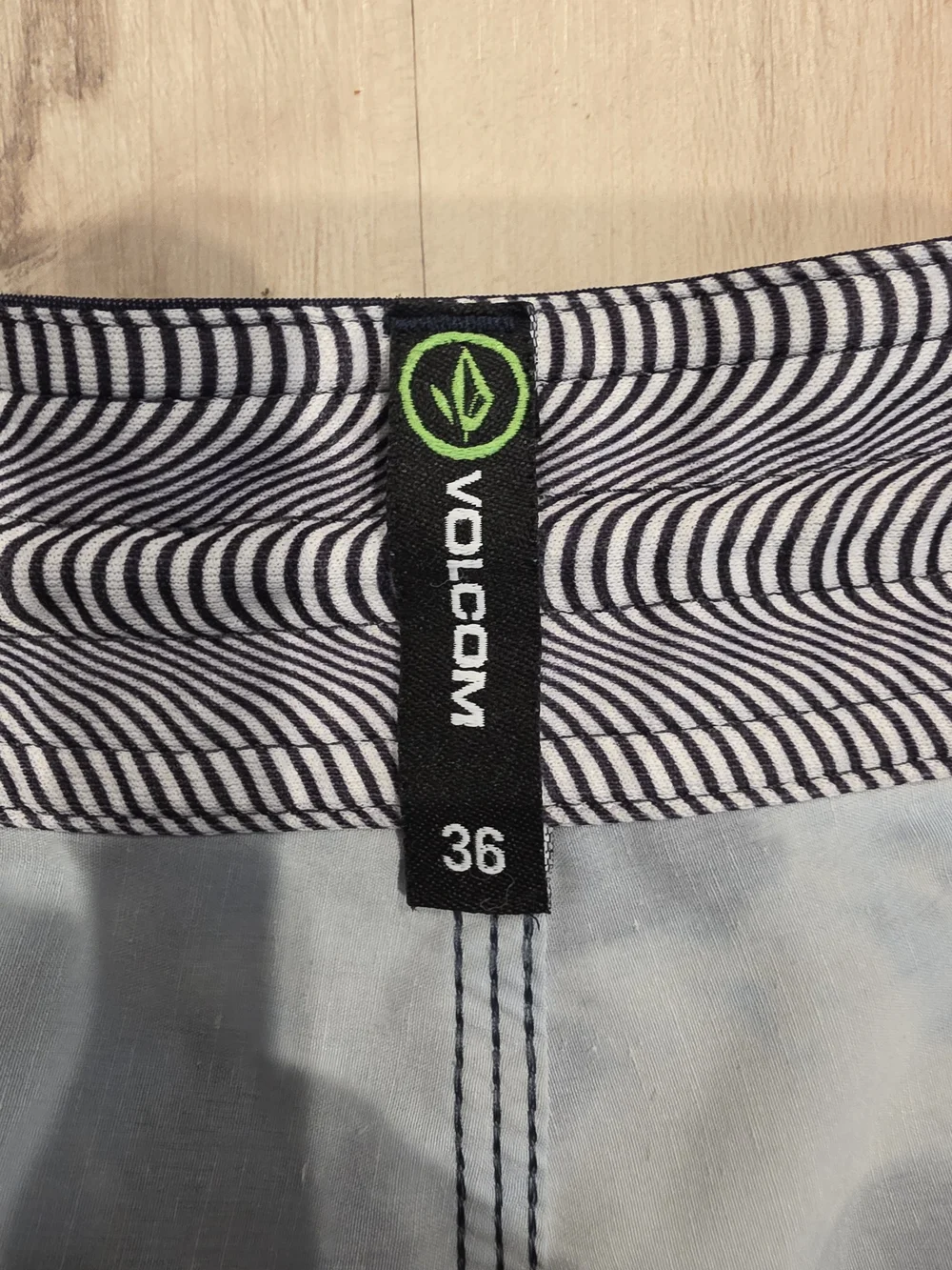 Volcom Blue and Black Tie-Dye Swim Board Shorts with Drawstring